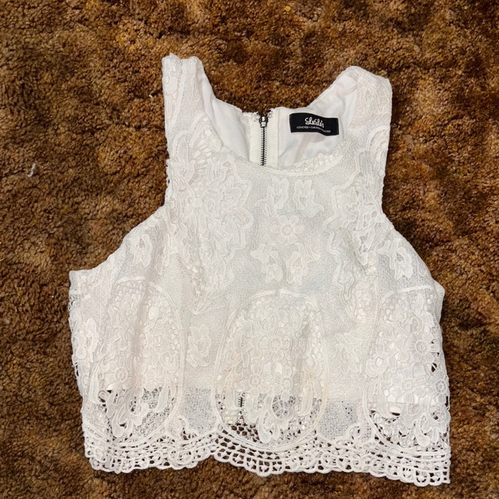 Lulu's White Embellished Sleeveless Crop Tank Top